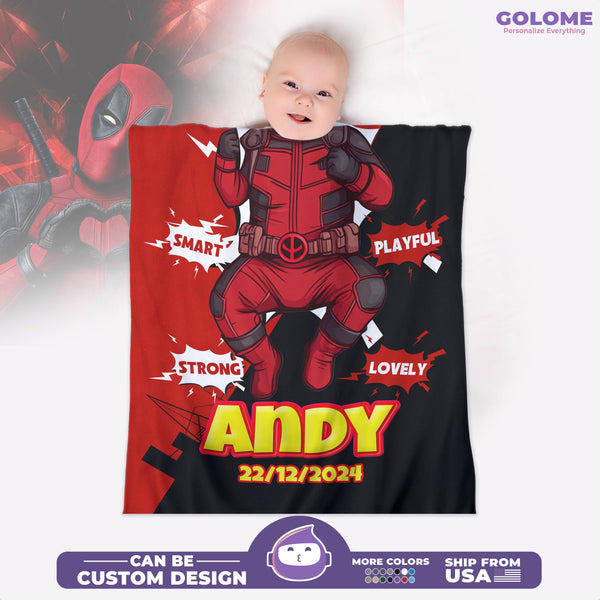 Personalized Baby Superhero Blanket – Custom Name & Birthdate | Funny Red Hero Style